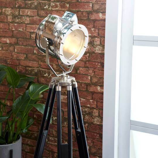 75" Black Wood Industrial Floor Lamp